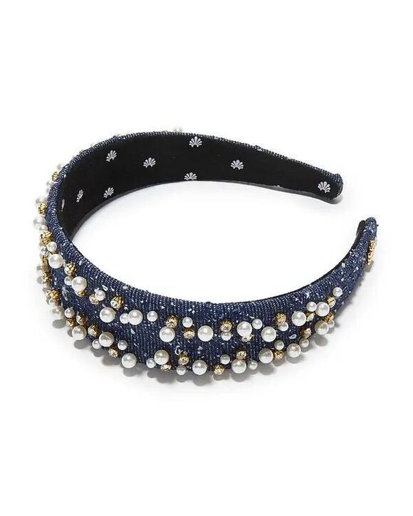 Lele Sadoughi Accessories - Lele Sadoughi Denim Dobby 1” Cher Faux Pearl Cotton Sprinkle Headband OS